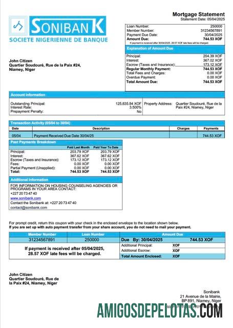 imprimível Modelo Word e PDF de declaração de hipoteca do Níger Sonibank
